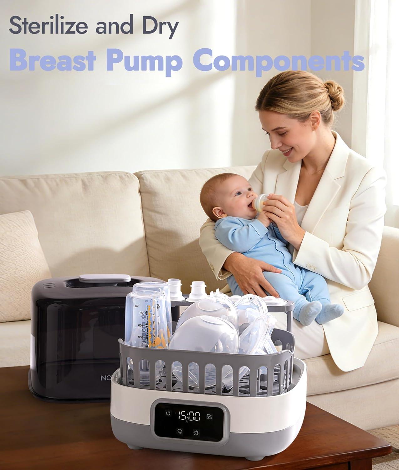 image:imageNCVI 20Minute Baby Bottle Steamer Sterilizer and Dryer with 2 Bottle Trays for 8 Bottles Fast Electric Steam Sterilization Disinfection for All Bottles Pacifiers Teether and Breast Pump Parts