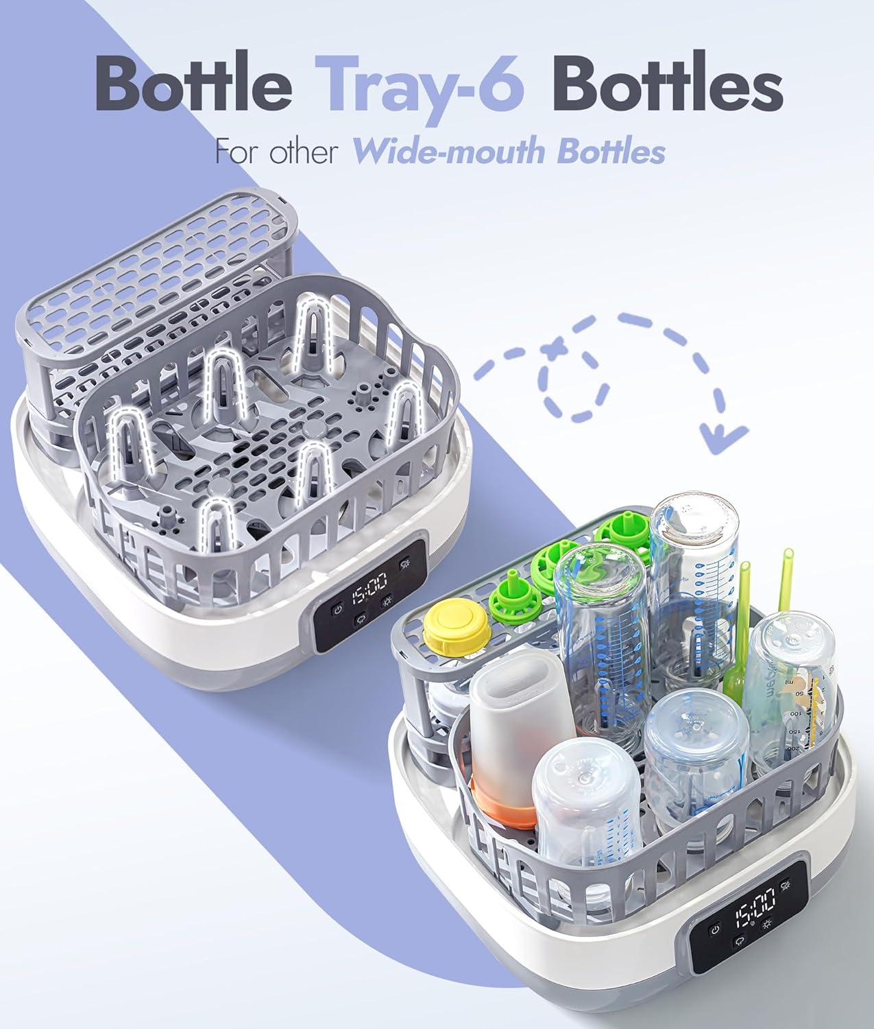 image:imageNCVI 20Minute Baby Bottle Steamer Sterilizer and Dryer with 2 Bottle Trays for 8 Bottles Fast Electric Steam Sterilization Disinfection for All Bottles Pacifiers Teether and Breast Pump Parts