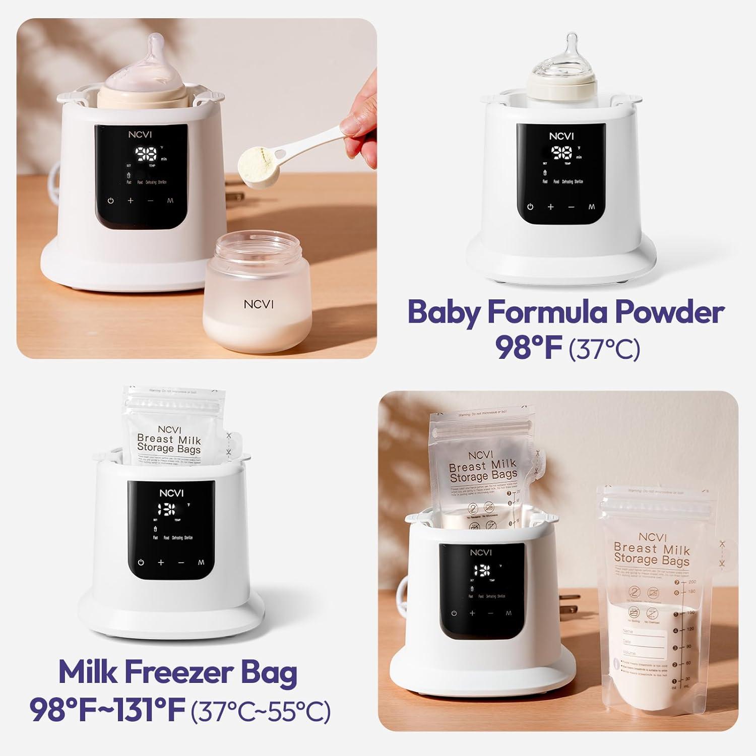 image:imageNCVI Baby Milk Warmer 3 Mins Fast Heating 8 in 1 Functions Infant Breast Milk Bag Warmer with Timer and Precise Temperature for All Size Materials Bottles Milk Freezer Bags and Pacifier Sterilize