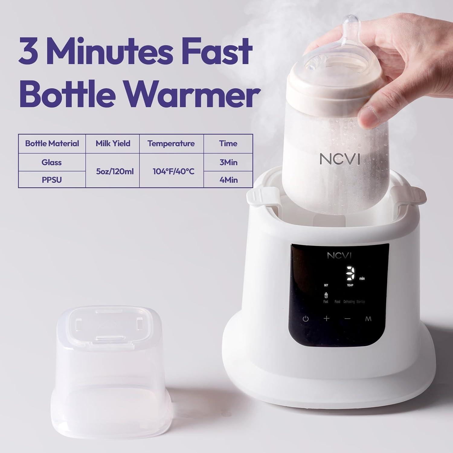 image:imageNCVI Baby Milk Warmer 3 Mins Fast Heating 8 in 1 Functions Infant Breast Milk Bag Warmer with Timer and Precise Temperature for All Size Materials Bottles Milk Freezer Bags and Pacifier Sterilize