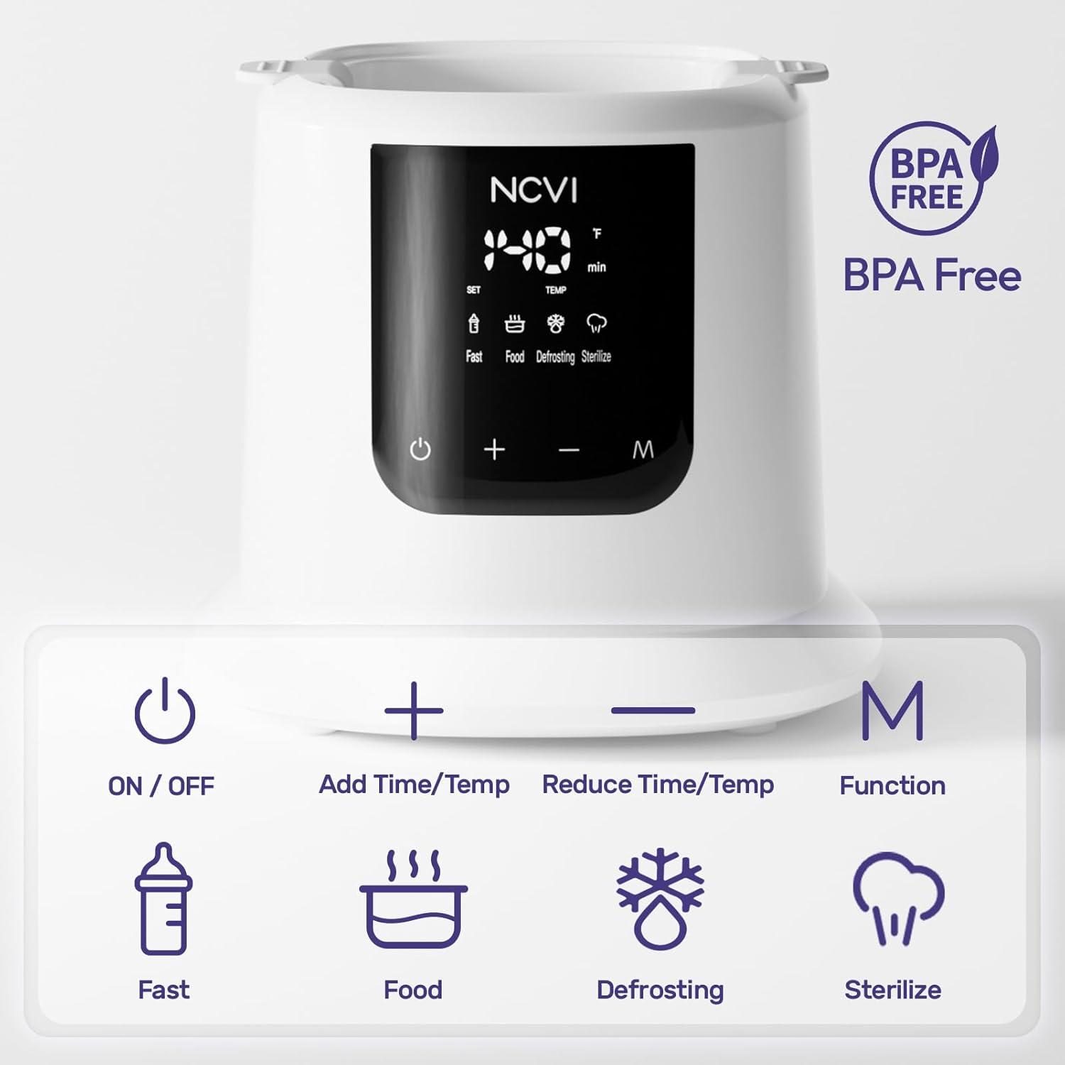image:imageNCVI Baby Milk Warmer 3 Mins Fast Heating 8 in 1 Functions Infant Breast Milk Bag Warmer with Timer and Precise Temperature for All Size Materials Bottles Milk Freezer Bags and Pacifier Sterilize