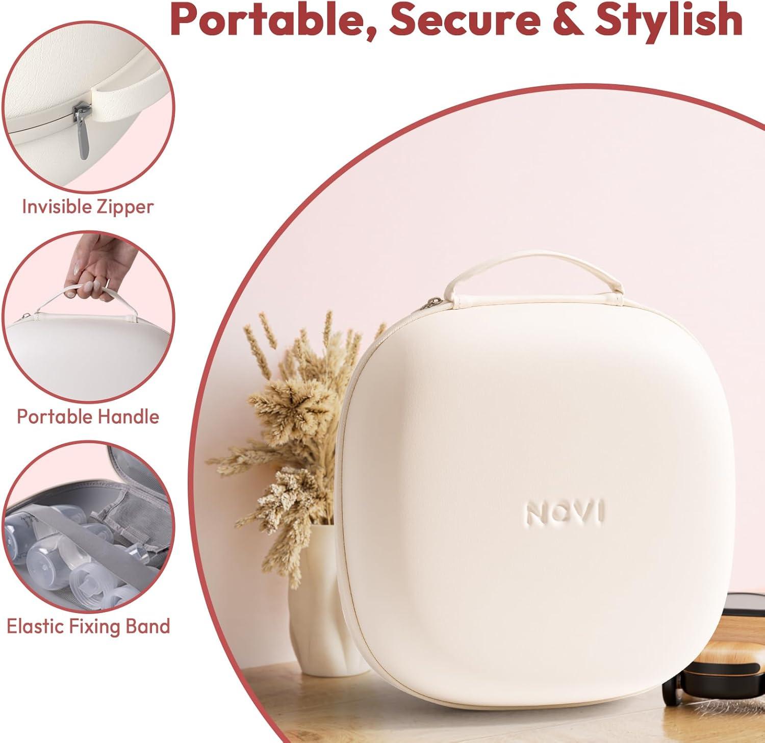 image:imageNCVI Breast Pump Carrying Case for Pump Parts and Bottles Portable Wearable Pump Travel Bag Organizer for Working Moms Durability Hard Shell Interior with 3 Compartments through Mesh Bag Beige