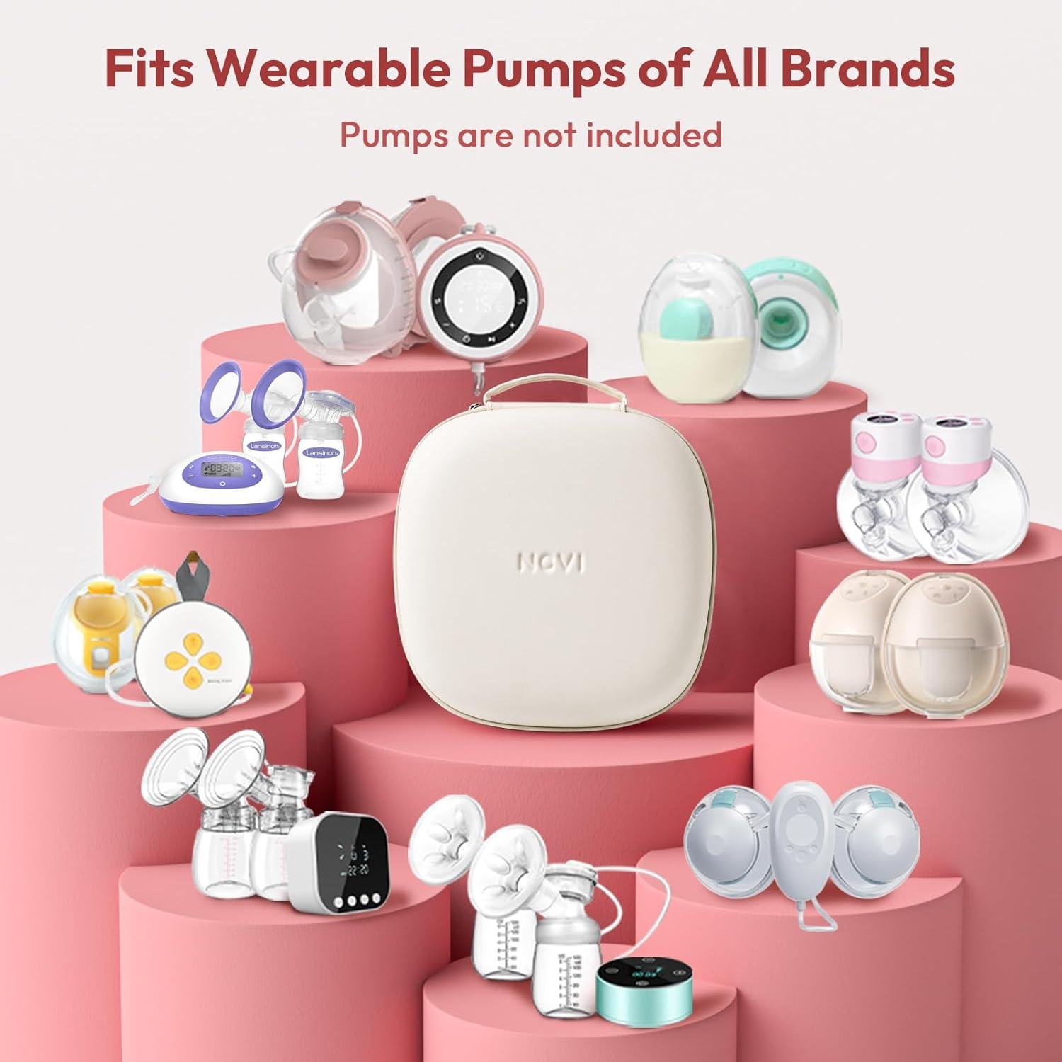 image:imageNCVI Breast Pump Carrying Case for Pump Parts and Bottles Portable Wearable Pump Travel Bag Organizer for Working Moms Durability Hard Shell Interior with 3 Compartments through Mesh Bag Beige