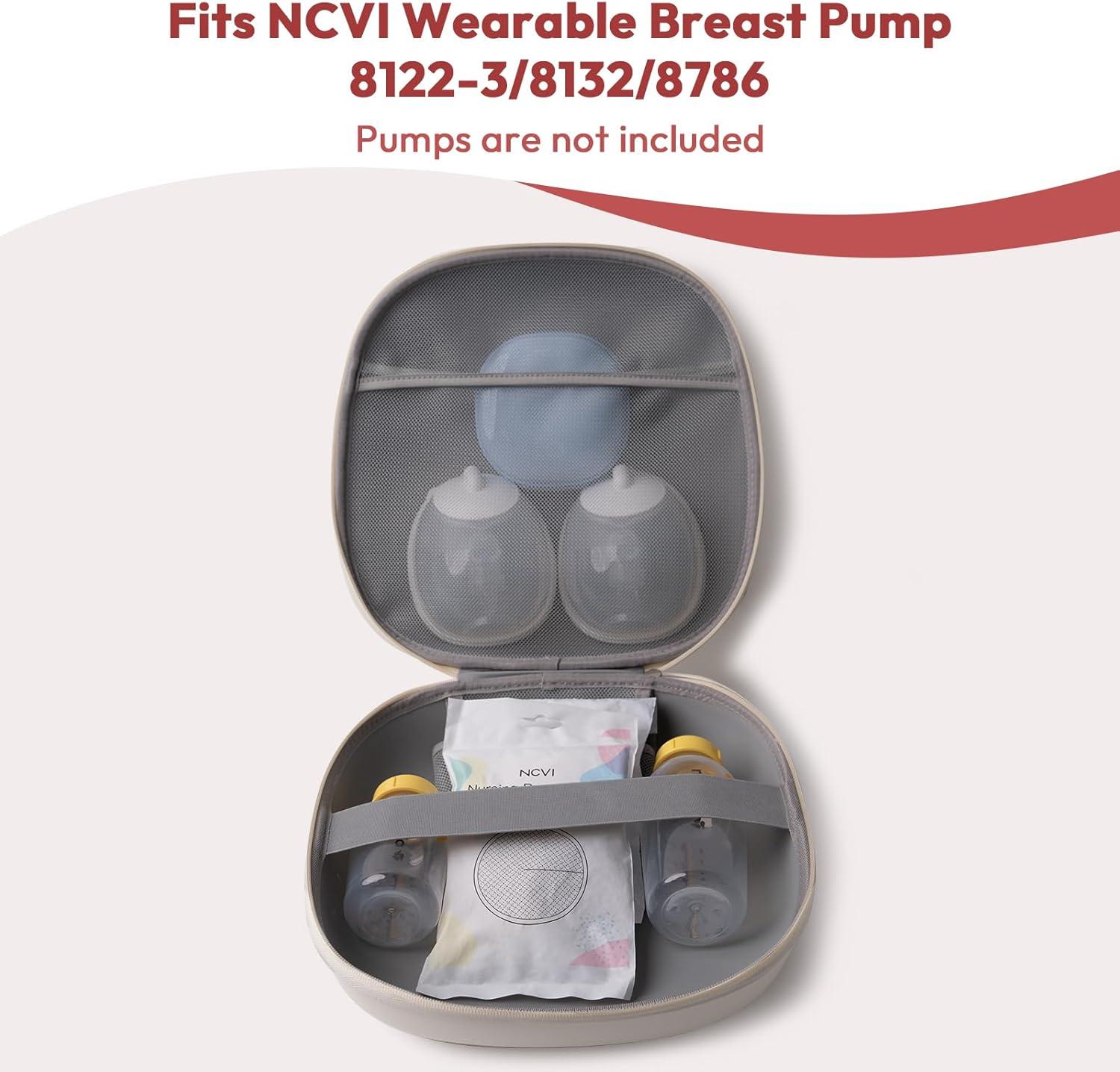 image:imageNCVI Breast Pump Carrying Case for Pump Parts and Bottles Portable Wearable Pump Travel Bag Organizer for Working Moms Durability Hard Shell Interior with 3 Compartments through Mesh Bag Beige