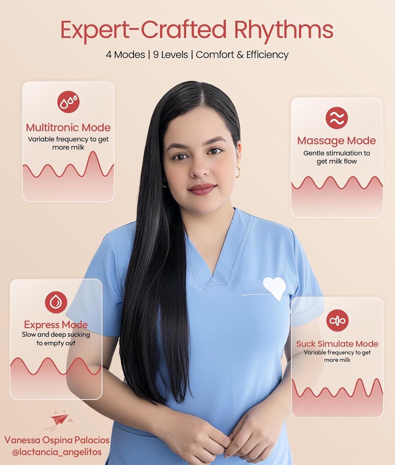 image:imageNCVI Heated HandsFree Breast Pump Wearable Warming Comfort HospitalGrade 300mmHg Suction Slim amp Quiet Electric Breastfeeding Pump 4 Modes 9 Levels Long Battery Life Fits 1928mm