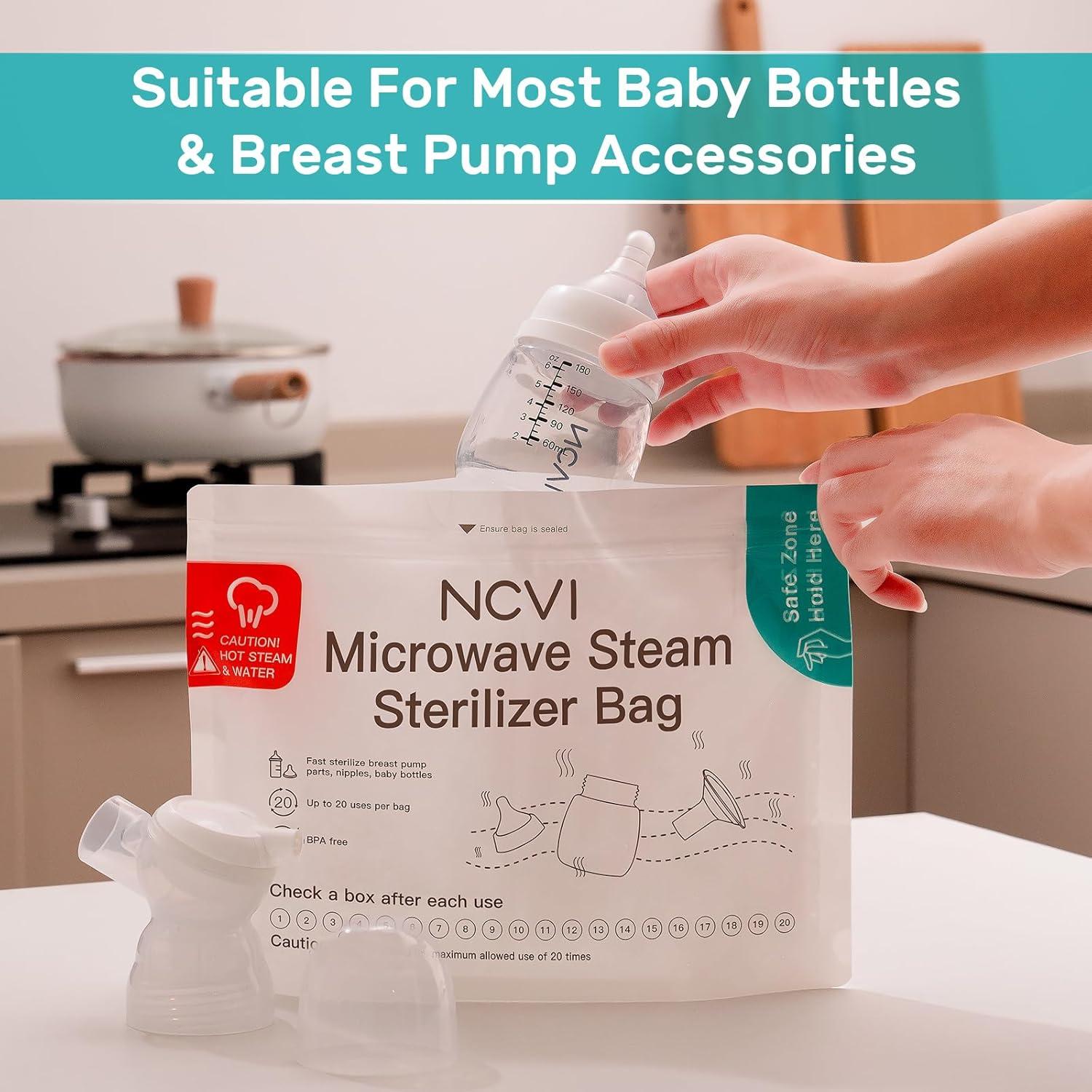 image:imageNCVI Microwave Steam Sterilizer Bag for Baby Bottles 8 Count160 Uses Large Reusable Travel Sterilization Pouches Disinfection Container for Baby Teether Pacifiers and Breast Pump AccessoriesLarge8 Count