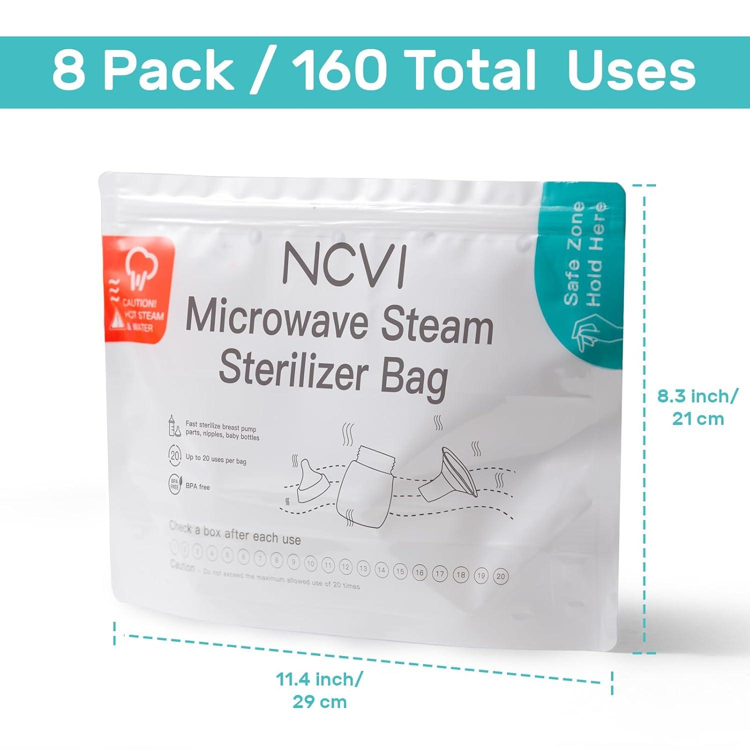 image:imageNCVI Microwave Steam Sterilizer Bag for Baby Bottles 8 Count160 Uses Large Reusable Travel Sterilization Pouches Disinfection Container for Baby Teether Pacifiers and Breast Pump AccessoriesLarge8 Count