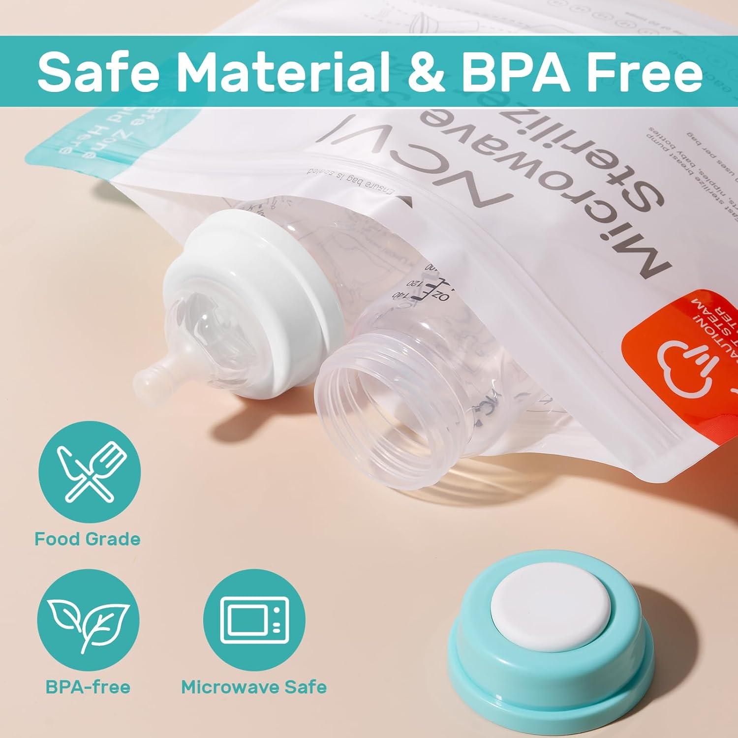 image:imageNCVI Microwave Steam Sterilizer Bag for Baby Bottles 8 Count160 Uses Large Reusable Travel Sterilization Pouches Disinfection Container for Baby Teether Pacifiers and Breast Pump AccessoriesLarge8 Count