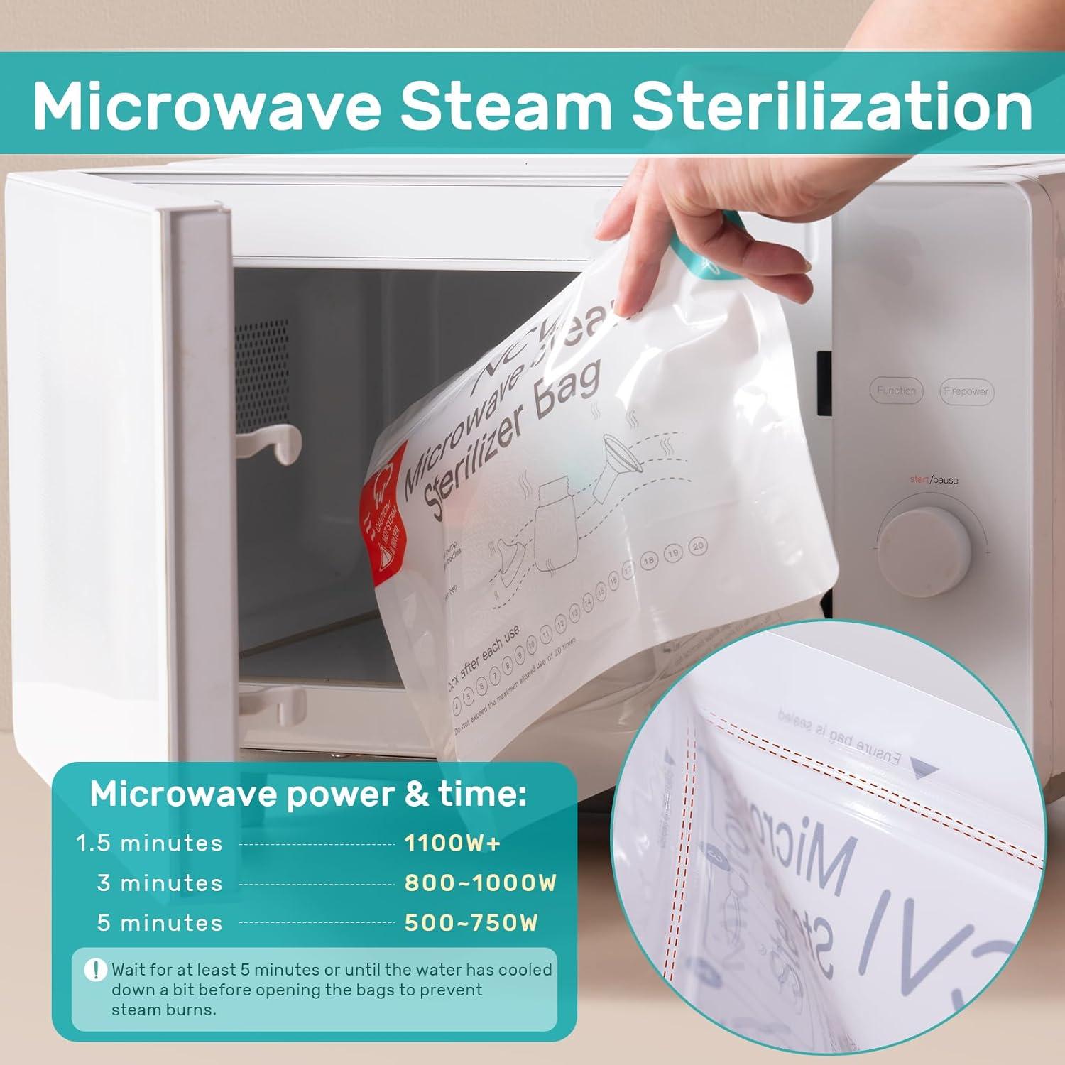 image:imageNCVI Microwave Steam Sterilizer Bag for Baby Bottles 8 Count160 Uses Large Reusable Travel Sterilization Pouches Disinfection Container for Baby Teether Pacifiers and Breast Pump AccessoriesLarge8 Count