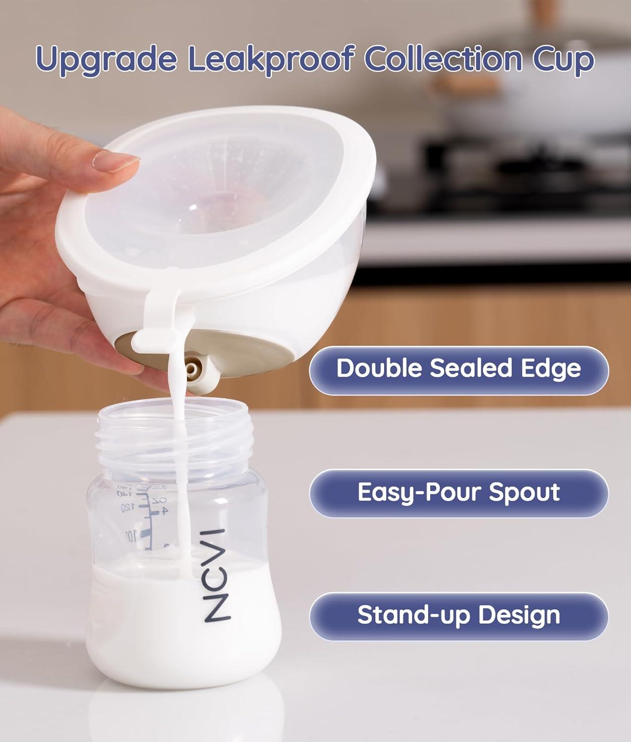 image:imageNCVI Neckband Automatic Breast Pump Hands Free Portable Wearable Electric Milk Breastfeeding Pump Machine for OfficeTravelHome Slim Collection Cups with 192124mm Silicone Flange Inserts
