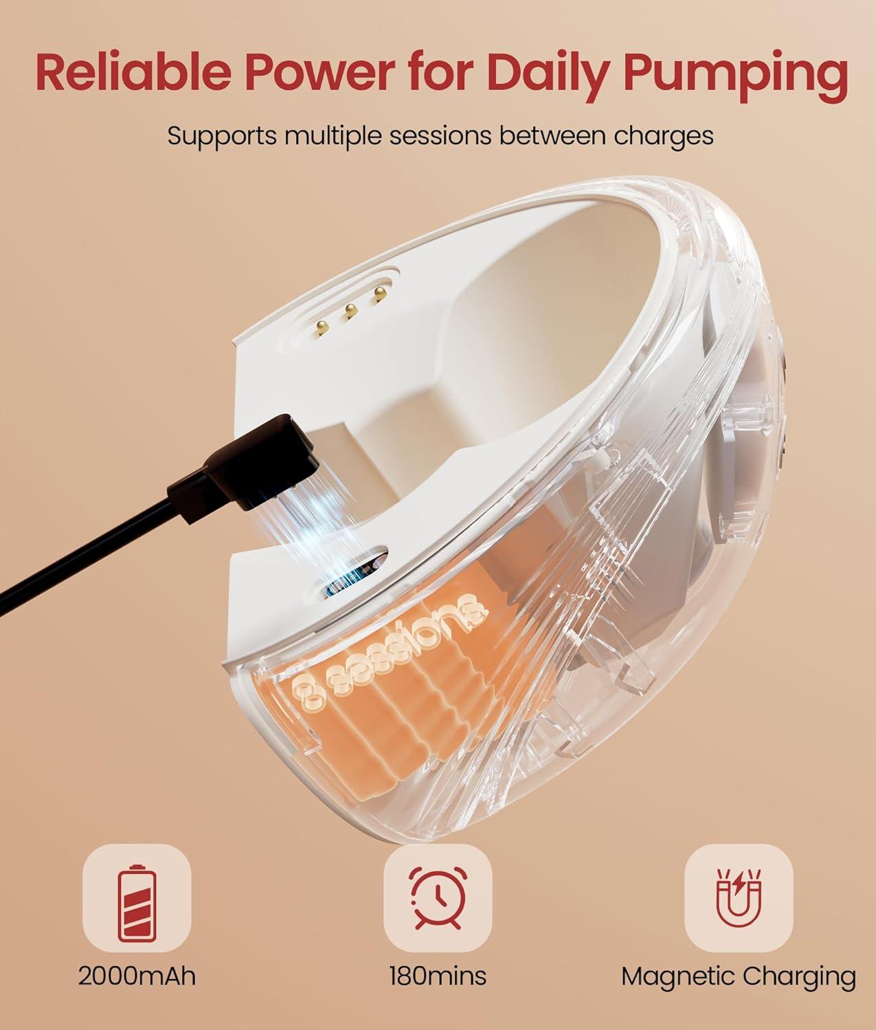 image:imageNCVI Security Heated Wearable Breast Pump HandsFree Breast Pump with Innovative HeatFlow HospitalGrade Suction Magnetic Charging Cable 4 Modes 9 Levels Portable Breastfeeding Pump for MomBrown