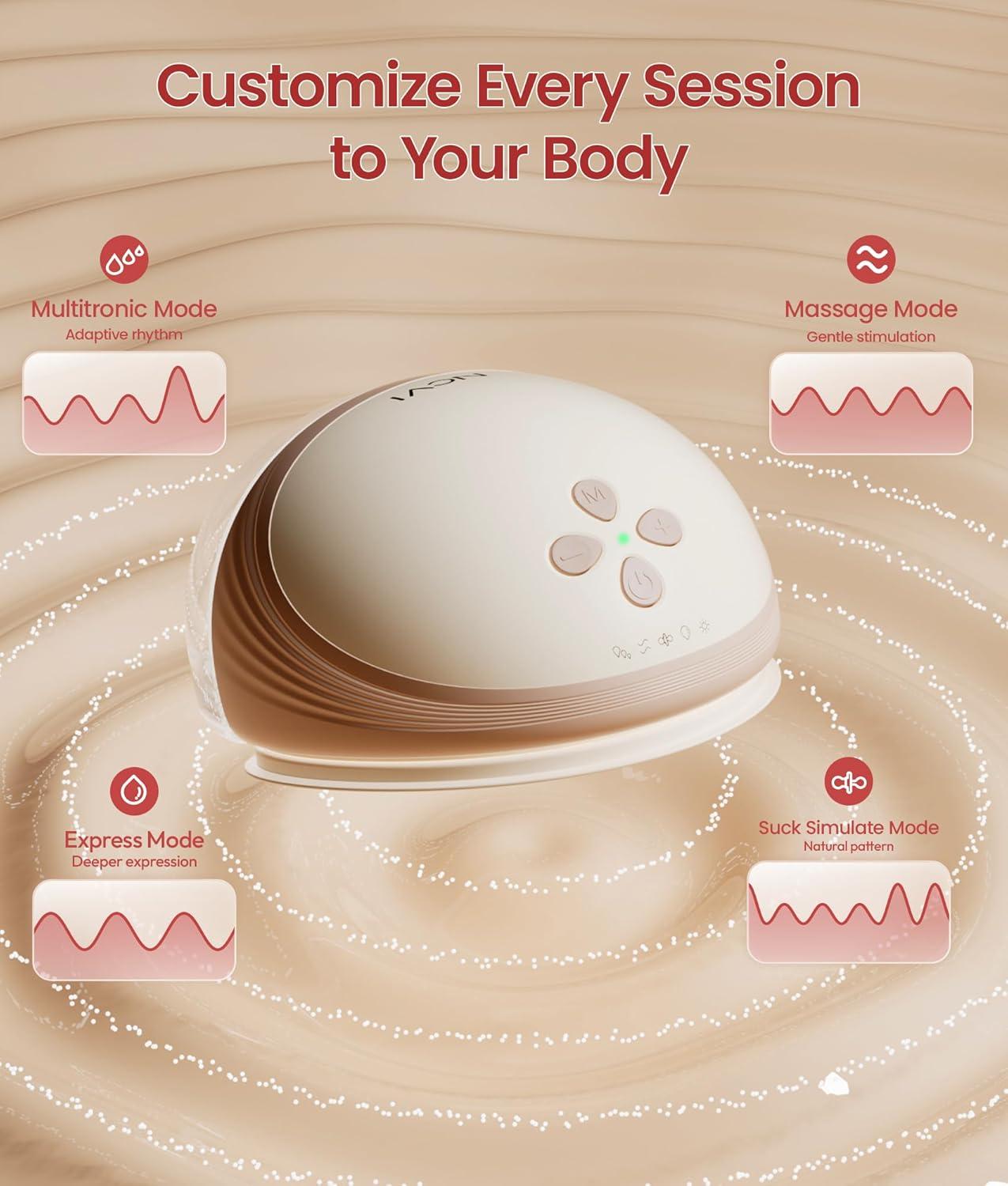 image:imageNCVI Security Heated Wearable Breast Pump HandsFree Breast Pump with Innovative HeatFlow HospitalGrade Suction Magnetic Charging Cable 4 Modes 9 Levels Portable Breastfeeding Pump for MomBrown