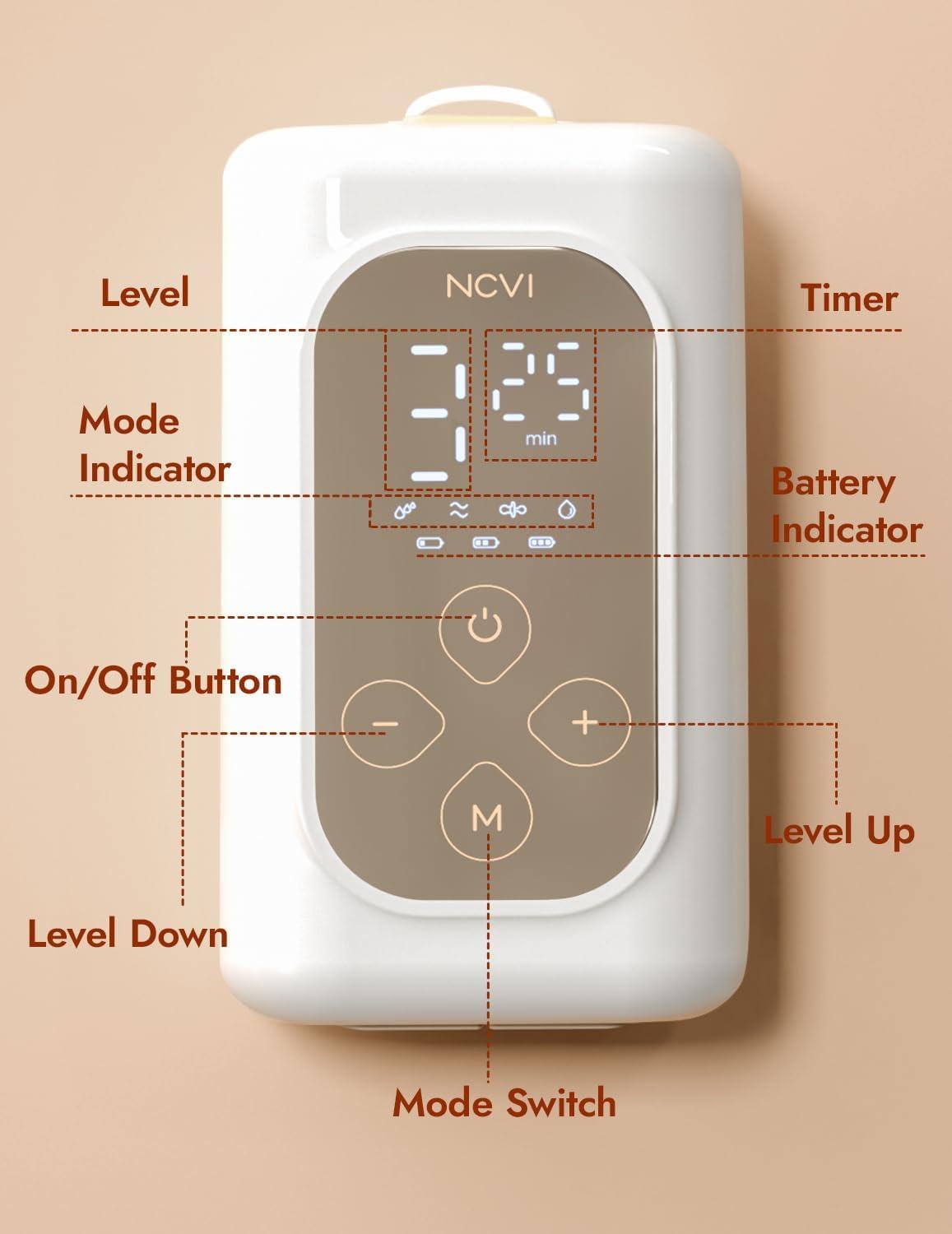 image:imageNCVI UltraLight Wearable Breastfeeding Pump HandsFree HospitalGrade Portable Electric Breast Pump with Double Sealed Milk Cup 2124mm Flanges Suit for 1723mm Small Nipples 4 Modes 9 LevelsWhite