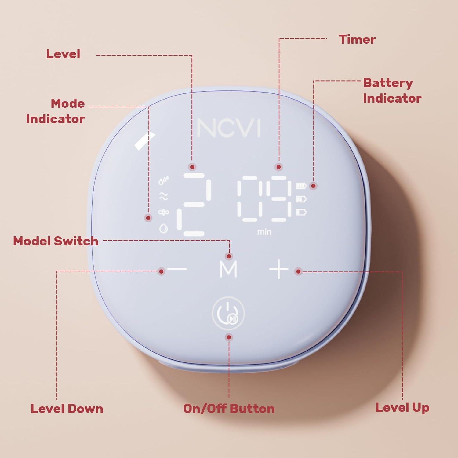 image:imageNCVI Wearable Breast Pump 2 in 1 HandsFree Breast Pump with 4 Modes 9 Levels HospitalGrade Materal BPA Free Low Noise Portable Electric Breastfeeding Pump with 2124mm Flange for Mom