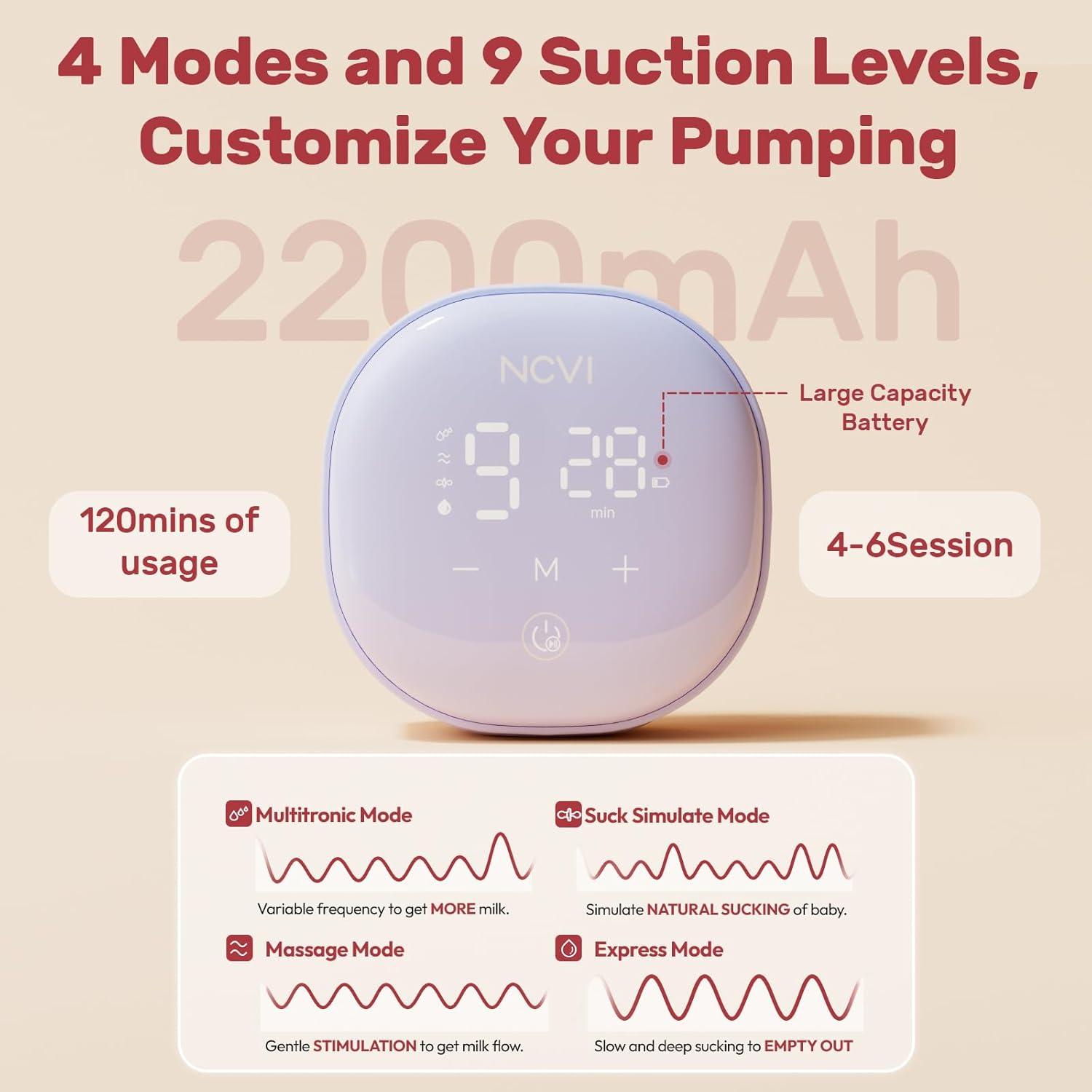 image:imageNCVI Wearable Breast Pump 2 in 1 HandsFree Breast Pump with 4 Modes 9 Levels HospitalGrade Materal BPA Free Low Noise Portable Electric Breastfeeding Pump with 2124mm Flange for Mom