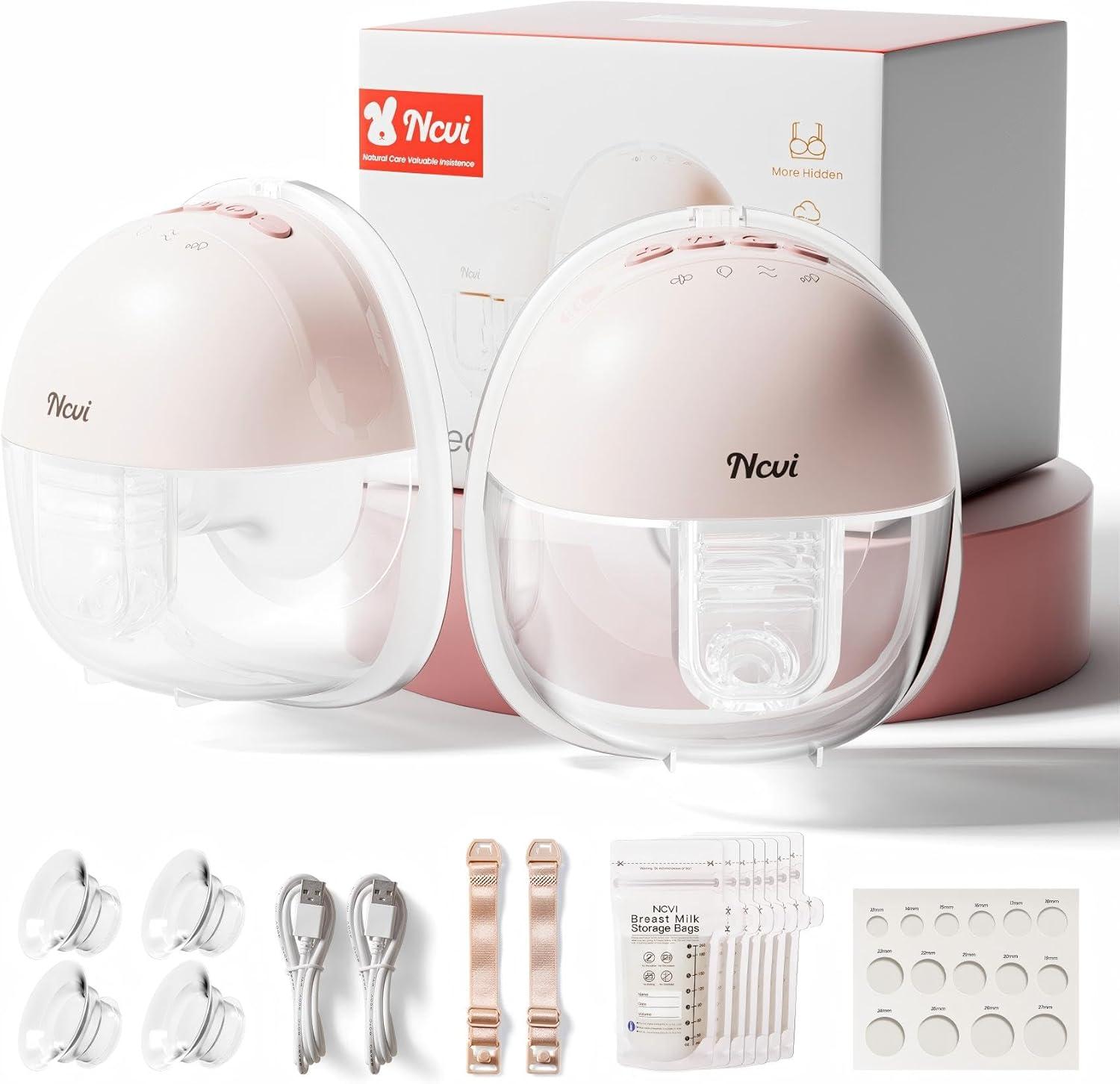 image:imageNCVI Wearable Breast Pump Hands Free Electric Breast Pump with 4 Modes amp 9 Levels Suction Portable Breast Pump Ultra Quiet lt42dB 150min Battery Life 192124mm Flange Breastfeeding Pump for MomsPink
