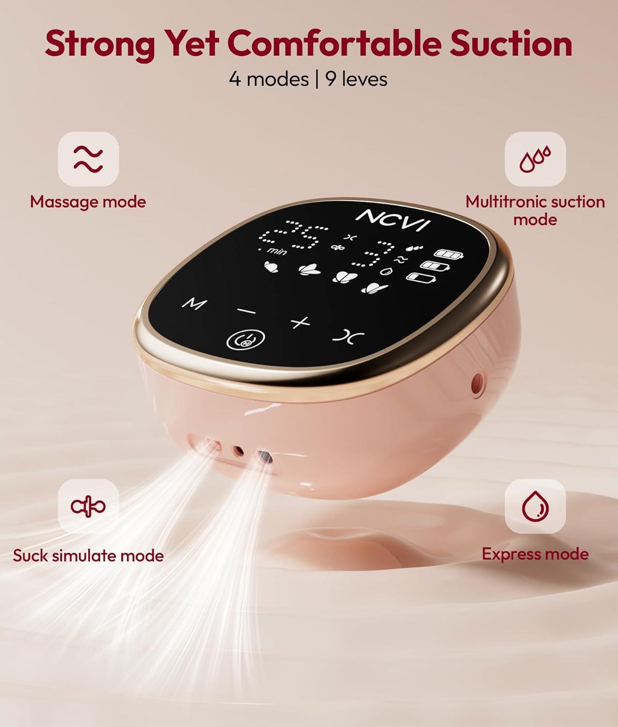 image:imageNCVI Wearable Breast Pump inBra HandsFree Electric Pump with HospitalGrade 300mmHg Suction Portable amp Rechargeable 4 Modes 9 Levels for Home Work amp OntheGo