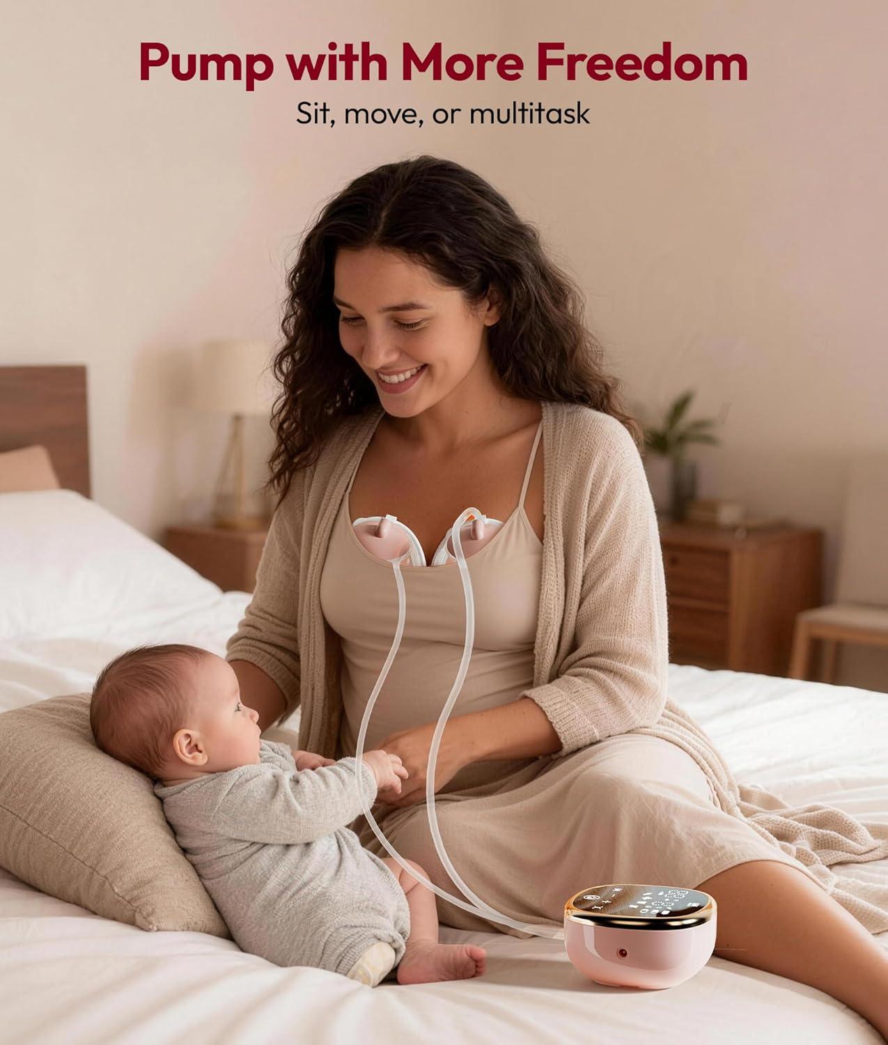 image:imageNCVI Wearable Breast Pump inBra HandsFree Electric Pump with HospitalGrade 300mmHg Suction Portable amp Rechargeable 4 Modes 9 Levels for Home Work amp OntheGo