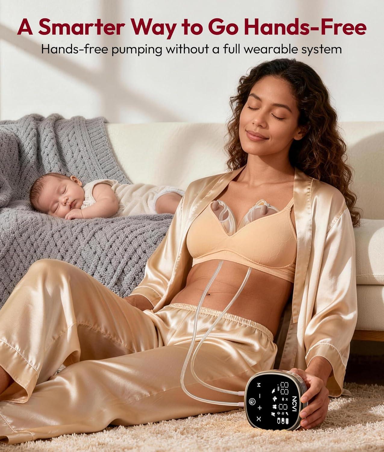 image:imageNCVI Wearable Breast Pump inBra HandsFree Electric Pump with HospitalGrade 300mmHg Suction Portable amp Rechargeable 4 Modes 9 Levels for Home Work amp OntheGo