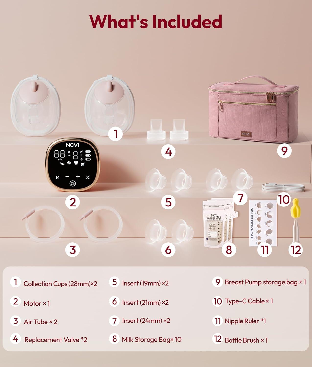 image:imageNCVI Wearable Breast Pump inBra HandsFree Electric Pump with HospitalGrade 300mmHg Suction Portable amp Rechargeable 4 Modes 9 Levels for Home Work amp OntheGo