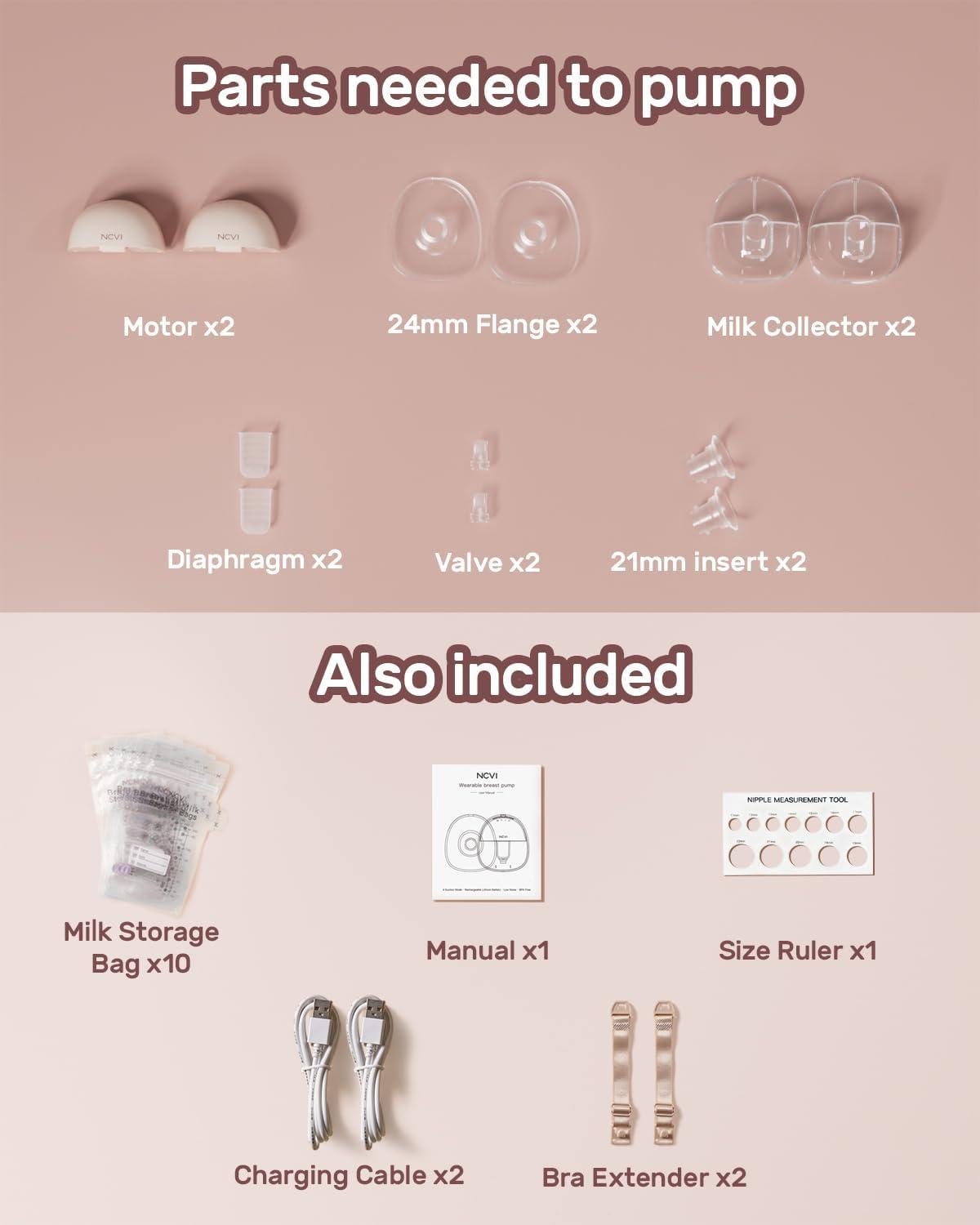 image:imageNCVI Wearable Hands Free Breast Pump 4 Modes amp 9 Levels with Multitronic Suction UltraQuiet lt42dB Long Battery Life 150min 2124mm Flange Insert Portable Electric Breastfeeding Pump for MomsAM8111