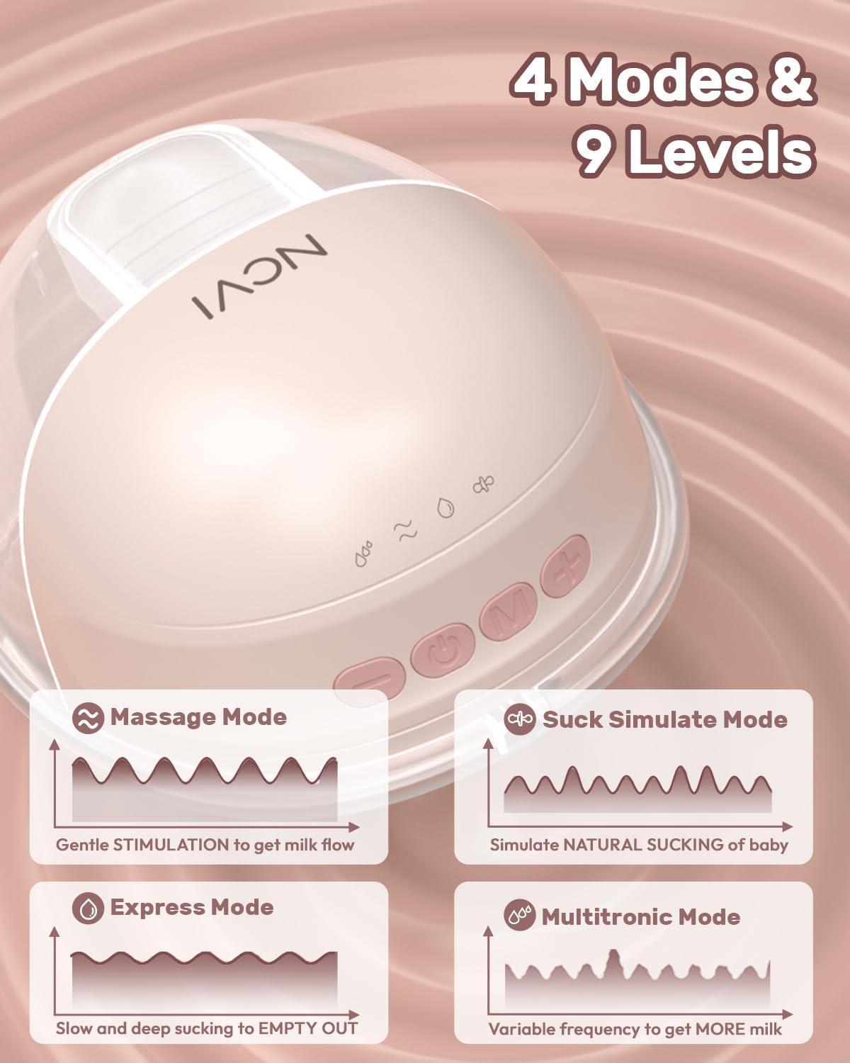 image:imageNCVI Wearable Hands Free Breast Pump 4 Modes amp 9 Levels with Multitronic Suction UltraQuiet lt42dB Long Battery Life 150min 2124mm Flange Insert Portable Electric Breastfeeding Pump for MomsAM8111