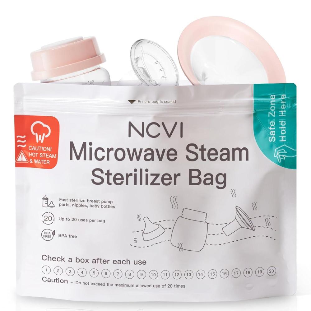 image:imageNCVI Microwave Steam Sterilizer Bag for Baby Bottles 8 Count160 Uses Large Reusable Travel Sterilization Pouches Disinfection Container for Baby Teether Pacifiers and Breast Pump AccessoriesLarge8 Count