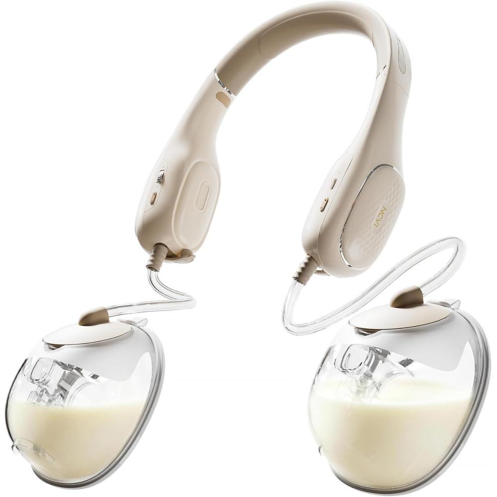 image:imageNCVI Neckband Automatic Breast Pump Hands Free Portable Wearable Electric Milk Breastfeeding Pump Machine for OfficeTravelHome Slim Collection Cups with 192124mm Silicone Flange Inserts