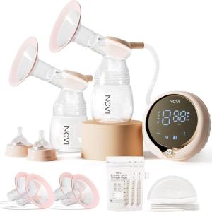 image:imageNCVI 8100 Double Electric Breast Pump with 2428mm Silicone Flanges Suitable for Large Nipples AntiBackflow Milk Breastfeeding Pump with 4 Modes9 Levels Handheld Motor and LED Display UltraQuiet2428mm291mmHg