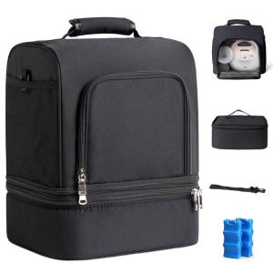 image:imageNCVI Breast Pump Bag Double Layer Removable Pump Bag for Spectra S1 S2 Medela Breast Pump Backpack with Ice Pack Insulated Breast Milk Cooler Bag for Working Nursing Moms BlackBlack