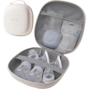 image:imageNCVI Breast Pump Carrying Case for Pump Parts and Bottles Portable Wearable Pump Travel Bag Organizer for Working Moms Durability Hard Shell Interior with 3 Compartments through Mesh Bag Beige