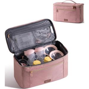 image:imageNCVI Breast Pump Storage Bag for Pumps and Extra Parts Large Capacity Portable Pump Carrying Case with Handle Waterproof Lining and Multiple Compartments Perfect for Working amp Nursing Moms PinkPink