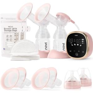 image:imageNCVI Double Electric Breast Pump 8102 Upgraded 4400mAh Battery with Night Light Portable Breast Pump for Breastfeeding 4 Modes amp 9 Levels LED Display With 8 Flanges Breastmilk Bags Nursing PadsPink