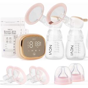 image:imageNCVI Double Electric Breast Pump 8102 Upgraded 4400mAh Battery with Night Light Portable Breast Pump for Breastfeeding 4 Modes amp 9 Levels LED Display With 8 Flanges Breastmilk Bags Nursing PadsOrange