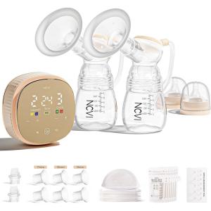image:imageNCVI Double Electric Breast Pump 8122 Portable Milk Breastfeeding Pump with 4 Modes 9 Levels HospitalGrade Suction 280mmHg with 17192124mm Flanges for Home Office and Travel USB RechargeableLight Pink Gold