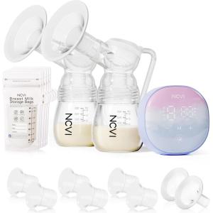image:imageNCVI Double Electric Breast Pump 8122 Portable Milk Breastfeeding Pump with 4 Modes 9 Levels HospitalGrade Suction 280mmHg with 17192124mm Flanges for Home Office and Travel USB RechargeableBlue17192124 Flanges