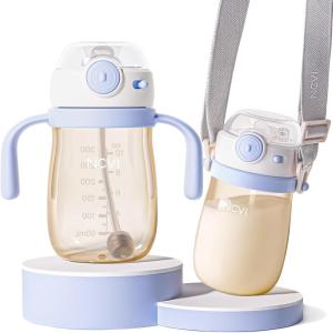 image:imageNCVI Kids Stainless Steel Straw Cup for Toddler 13 Years Old Training Tumbler with Straw Spill Proof with Handle Insulated Bottle to Keep Cold Warm for WaterMilkDrink Blue 10flozChristmas GiftBlue and White