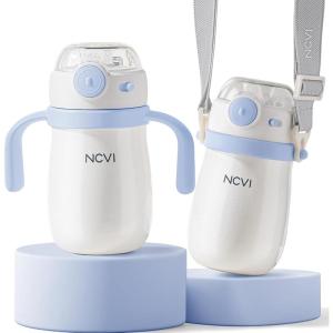 image:imageNCVI Kids Stainless Steel Straw Cup for Toddler 13 Years Old Training Tumbler with Straw Spill Proof with Handle Insulated Bottle to Keep Cold Warm for WaterMilkDrink Blue 10flozChristmas GiftBlue