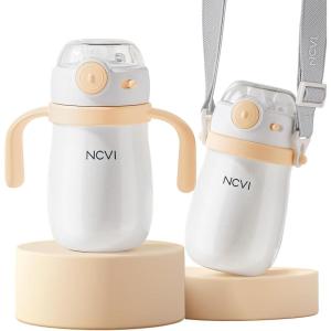 image:imageNCVI Kids Stainless Steel Straw Cup for Toddler 13 Years Old Training Tumbler with Straw Spill Proof with Handle Insulated Bottle to Keep Cold Warm for WaterMilkDrink Blue 10flozChristmas GiftYellow