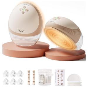 image:imageNCVI Security Heated Wearable Breast Pump HandsFree Breast Pump with Innovative HeatFlow HospitalGrade Suction Magnetic Charging Cable 4 Modes 9 Levels Portable Breastfeeding Pump for MomBrown